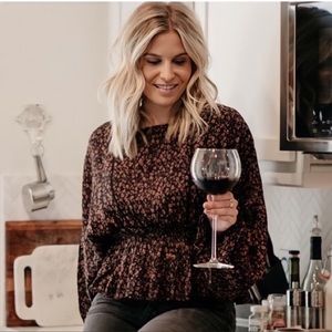 Anthropologie Nichola Brown and Black Floral Peplum Blouse